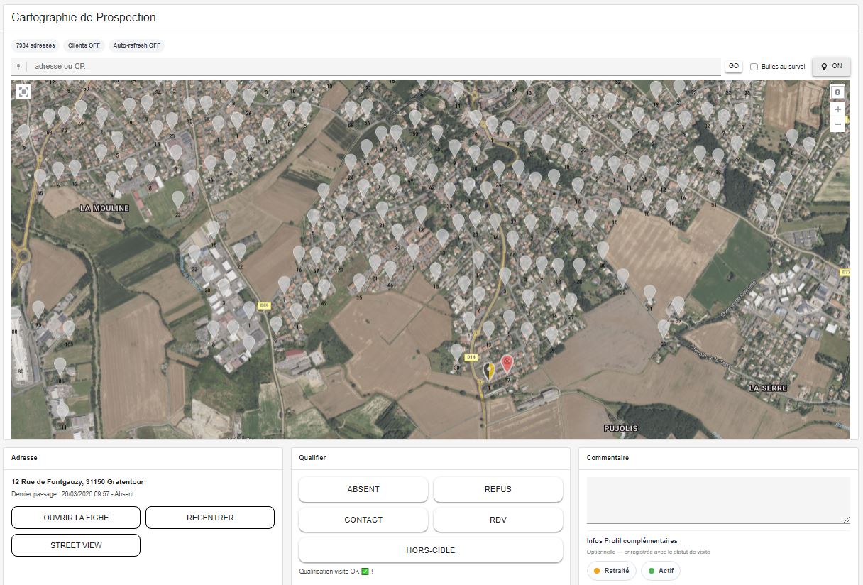 Interface E-OPS : cartographie de prospection terrain avec qualification porte-à-porte
