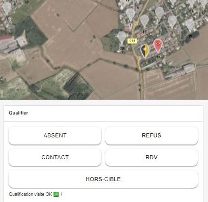 E-OPS mobile : qualification porte-à-porte — absent, refus, contact, RDV, hors-cible